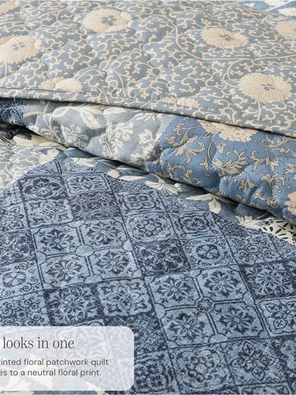 Reversible Blue Patchwork Quilt Set -